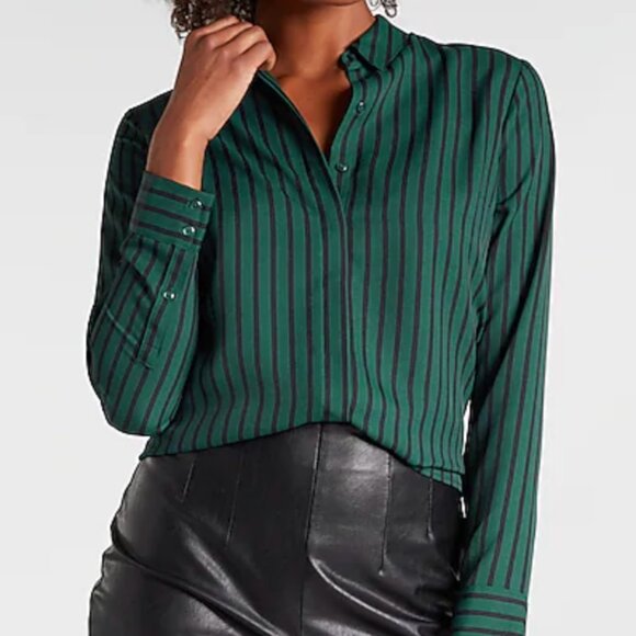 Express Striped Portofino Shirt - Green & Black - Picture 1 of 5